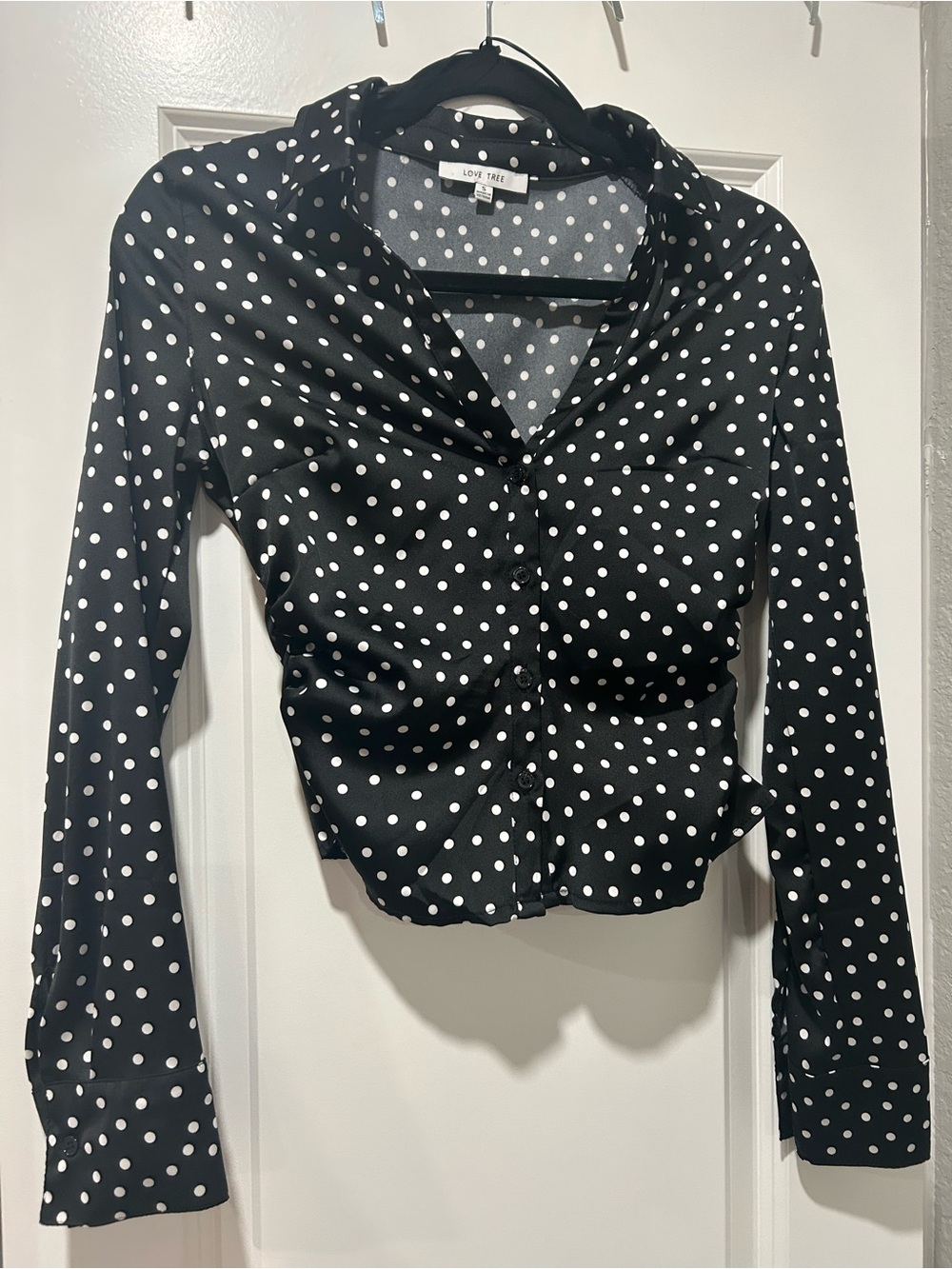 Love Tree Black and White Polka Dot Button-Down Shirt